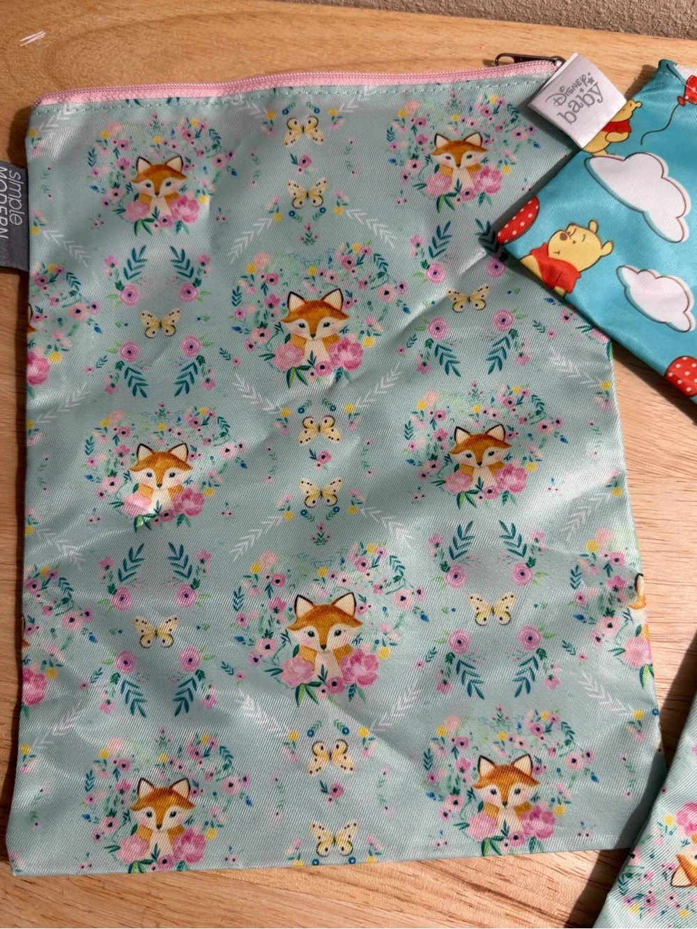 Disney Kids Wet Bag Set in Mint Green and Blue with Fox & Winnie the Pooh Prints